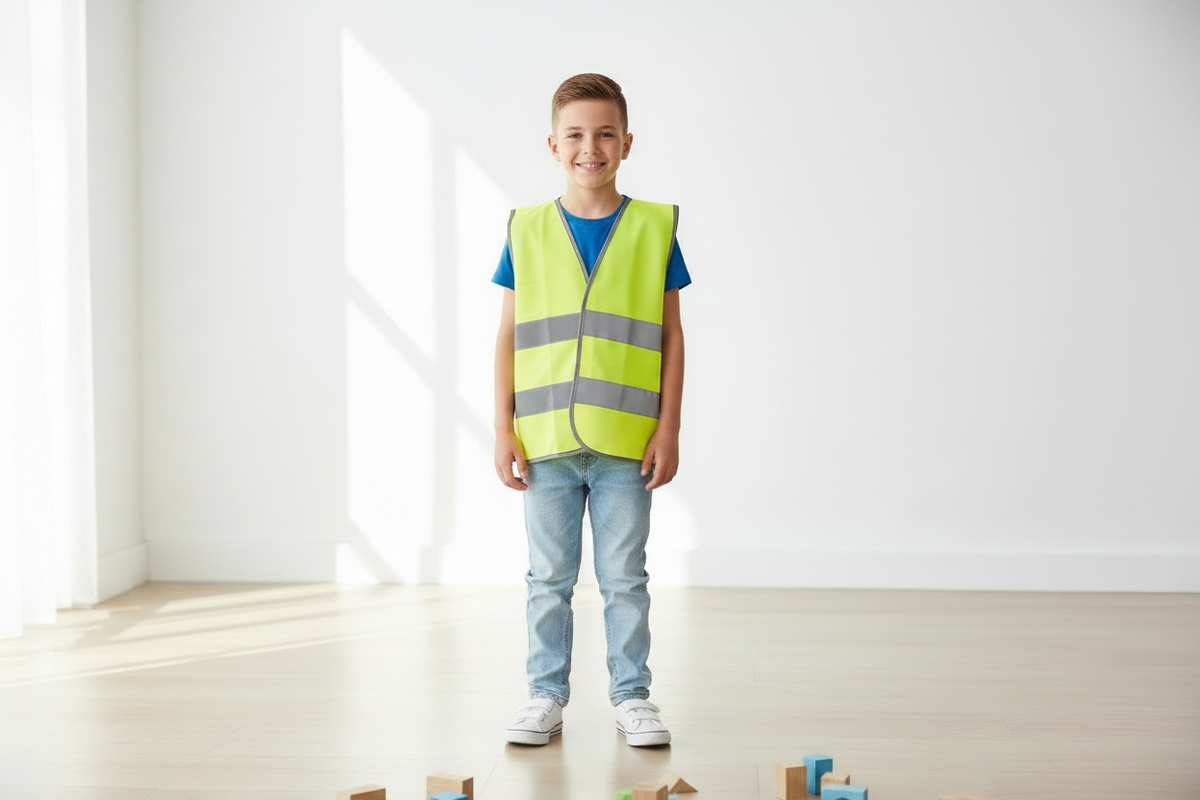 13 year old wearing hi-vis vest