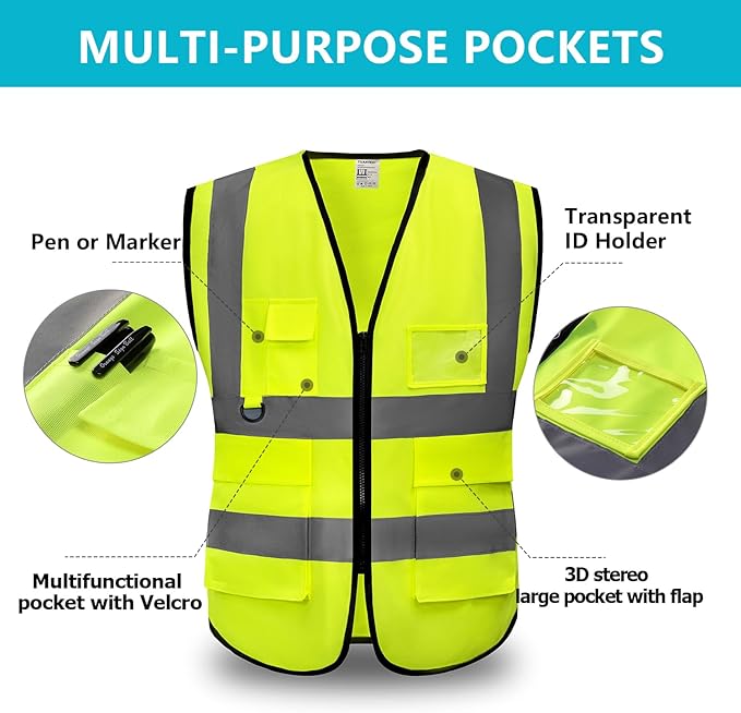 Premium High-Visibility Mesh Safety Vest – Multi-Pocket Reflective Workwear