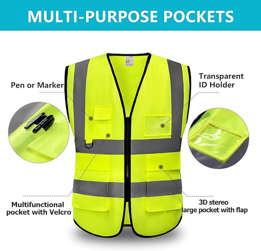 Premium High-Visibility Mesh Safety Vest – Multi-Pocket Reflective Workwear