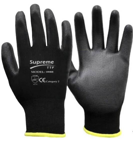 Supreme Black PU Grip Work Gloves 100BB with PU Coating - 13g 12x (12 pack)