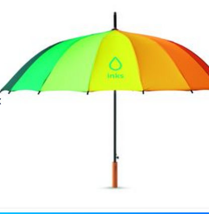OWBRELLA Vibrant 27-Inch Rainbow Umbrella with Wooden Shaft - Multicolour