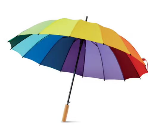 OWBRELLA Vibrant 27-Inch Rainbow Umbrella with Wooden Shaft - Multicolour