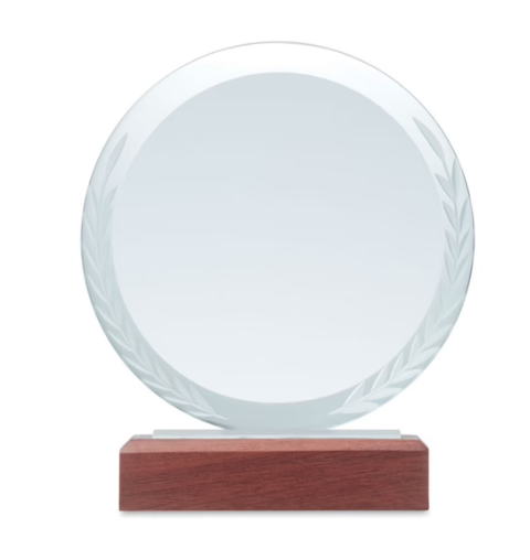 KEEN Elegant Round Crystal Award on Beech Wood Base