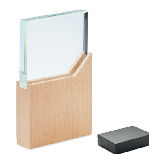 Elegant Crystal Award Plaque with Wooden Base