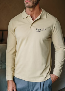 Men's long-sleeved 100% cotton piqué polo shirt