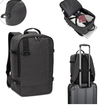 Backpack developed to fulfil the dimensions required by airlines in high-density 600D recycled polyester - Dark Grey