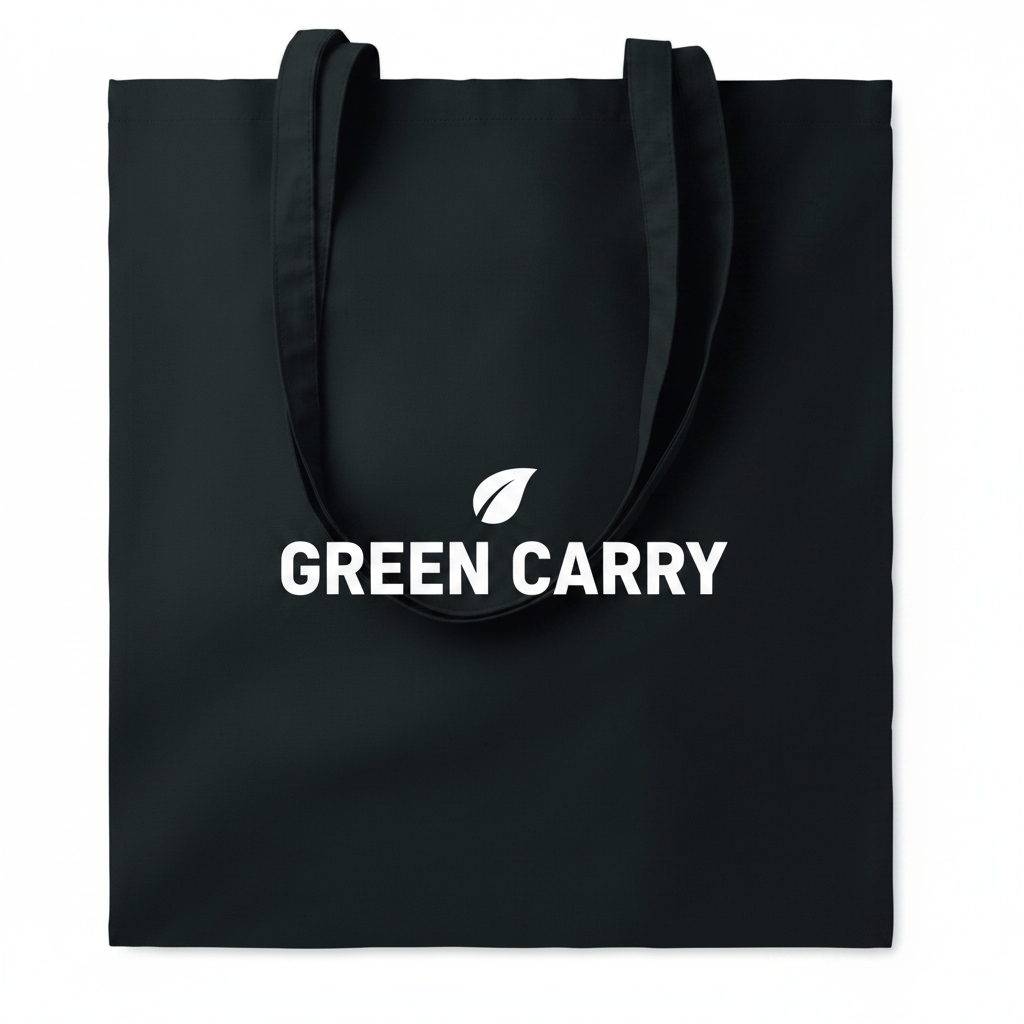 Black Tote Bag with GREEN CARRY Logo